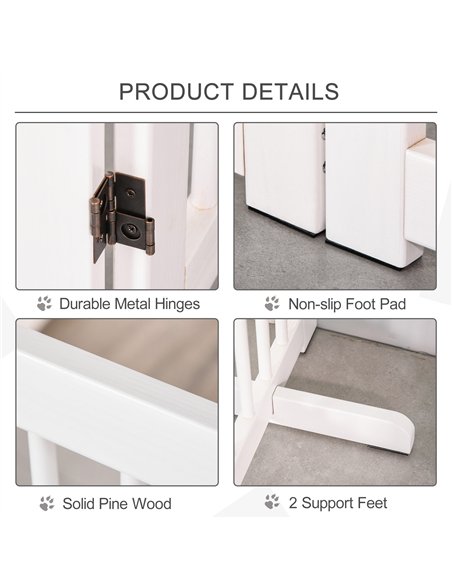 PawHut Freestanding Pet Gate 4 Panels Wooden Dog Safety Fence Foldable with Support Feet for Doorway Stairs 91cm Tall White - pic 143062 | FastDaddyshop