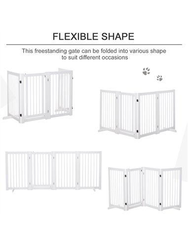 PawHut Freestanding Pet Gate 4 Panels Wooden Dog Safety Fence Foldable with Support Feet for Doorway Stairs 91cm Tall White