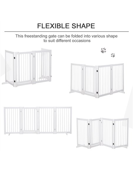 PawHut Freestanding Pet Gate 4 Panels Wooden Dog Safety Fence Foldable with Support Feet for Doorway Stairs 91cm Tall White - pic 143063 | FastDaddyshop