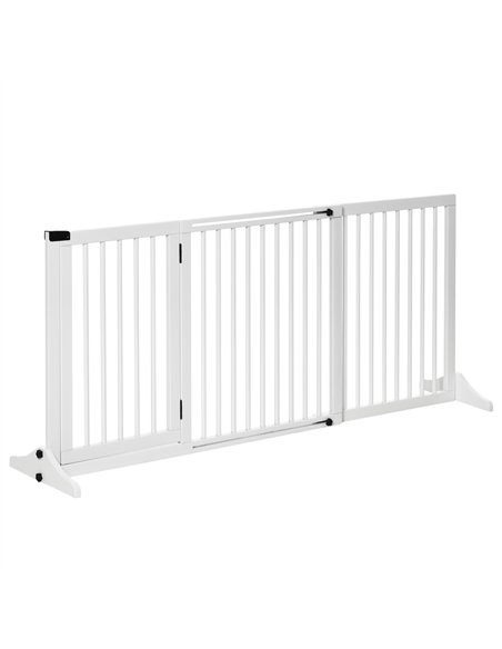 PawHut Wooden Dog Gate, Dog Fence Indoor, Freestanding Dog Barrier, Adjustable Lockable Fence with 3 Panels, 71H x 113-166W cm,  - pic 143066 | FastDaddyshop