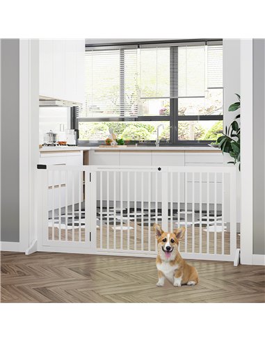 PawHut Wooden Dog Gate, Dog Fence Indoor, Freestanding Dog Barrier, Adjustable Lockable Fence with 3 Panels, 71H x 113-166W cm, 