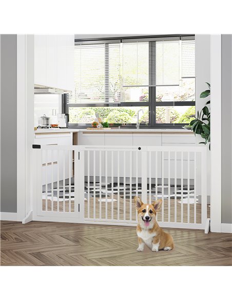 PawHut Wooden Dog Gate, Dog Fence Indoor, Freestanding Dog Barrier, Adjustable Lockable Fence with 3 Panels, 71H x 113-166W cm,  - pic 143067 | FastDaddyshop
