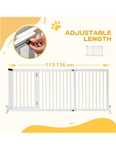 PawHut Wooden Dog Gate, Dog Fence Indoor, Freestanding Dog Barrier, Adjustable Lockable Fence with 3 Panels, 71H x 113-166W cm, 