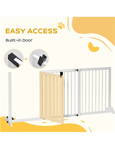 PawHut Wooden Dog Gate, Dog Fence Indoor, Freestanding Dog Barrier, Adjustable Lockable Fence with 3 Panels, 71H x 113-166W cm, 