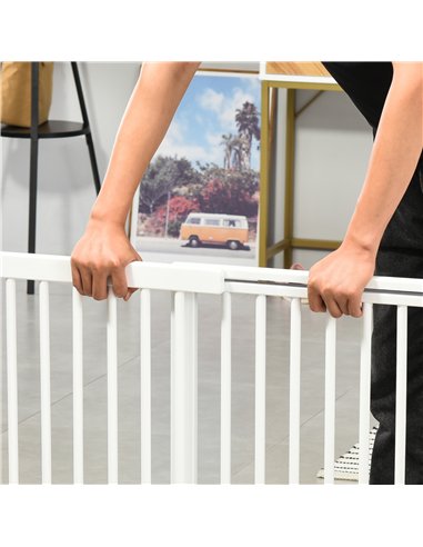 PawHut Wooden Dog Gate, Dog Fence Indoor, Freestanding Dog Barrier, Adjustable Lockable Fence with 3 Panels, 71H x 113-166W cm, 