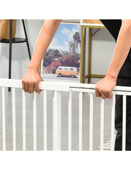 PawHut Wooden Dog Gate, Dog Fence Indoor, Freestanding Dog Barrier, Adjustable Lockable Fence with 3 Panels, 71H x 113-166W cm,  - pic 143073 | FastDaddyshop