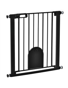 PawHut Dog Gate with Cat Flap Pet Safety Gate Barrier, Stair Pressure Fit, Auto Close, Double Locking, for Doorways, Hallways, 7