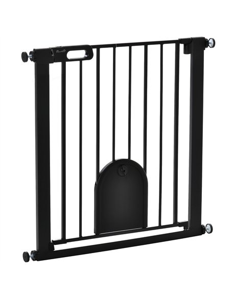 PawHut Dog Gate with Cat Flap Pet Safety Gate Barrier, Stair Pressure Fit, Auto Close, Double Locking, for Doorways, Hallways, 7 - pic 143075 | FastDaddyshop