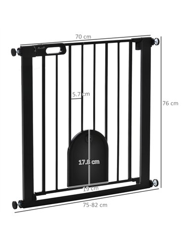 PawHut Dog Gate with Cat Flap Pet Safety Gate Barrier, Stair Pressure Fit, Auto Close, Double Locking, for Doorways, Hallways, 7
