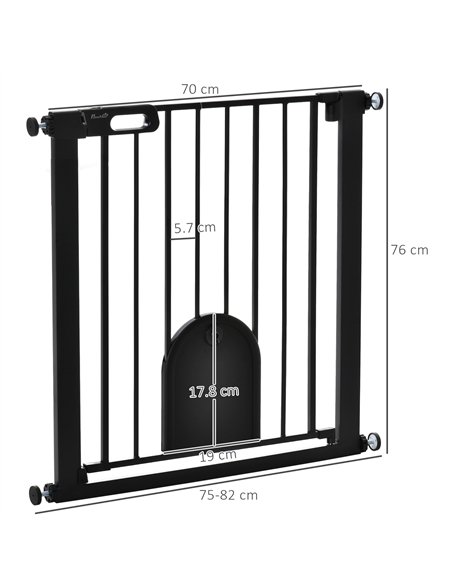 PawHut Dog Gate with Cat Flap Pet Safety Gate Barrier, Stair Pressure Fit, Auto Close, Double Locking, for Doorways, Hallways, 7 - pic 143077 | FastDaddyshop