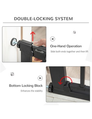 PawHut Dog Gate with Cat Flap Pet Safety Gate Barrier, Stair Pressure Fit, Auto Close, Double Locking, for Doorways, Hallways, 7