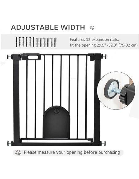 PawHut Dog Gate with Cat Flap Pet Safety Gate Barrier, Stair Pressure Fit, Auto Close, Double Locking, for Doorways, Hallways, 7 - pic 143081 | FastDaddyshop
