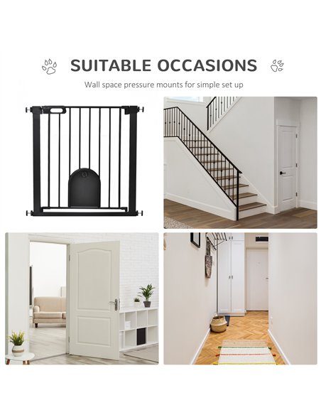 PawHut Dog Gate with Cat Flap Pet Safety Gate Barrier, Stair Pressure Fit, Auto Close, Double Locking, for Doorways, Hallways, 7 - pic 143082 | FastDaddyshop