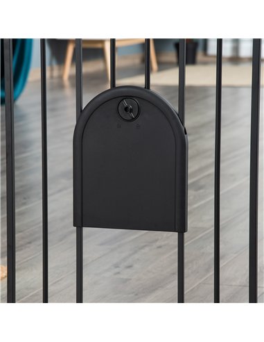 PawHut Dog Gate with Cat Flap Pet Safety Gate Barrier, Stair Pressure Fit, Auto Close, Double Locking, for Doorways, Hallways, 7
