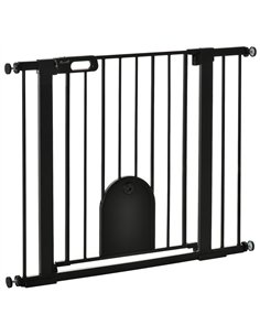 PawHut Dog Gate with Cat Flap Pet Safety Gate Barrier, Stair Pressure Fit, Auto Close, Double Locking, for Doorways, Hallways, 7