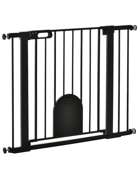 PawHut Dog Gate with Cat Flap Pet Safety Gate Barrier, Stair Pressure Fit, Auto Close, Double Locking, for Doorways, Hallways, 7 - pic 143084 | FastDaddyshop