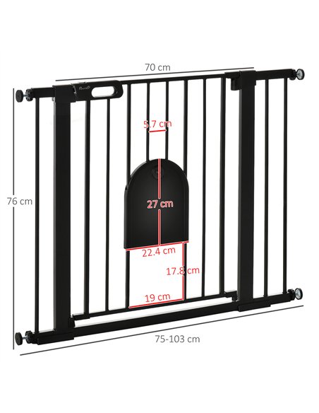 PawHut Dog Gate with Cat Flap Pet Safety Gate Barrier, Stair Pressure Fit, Auto Close, Double Locking, for Doorways, Hallways, 7 - pic 143086 | FastDaddyshop