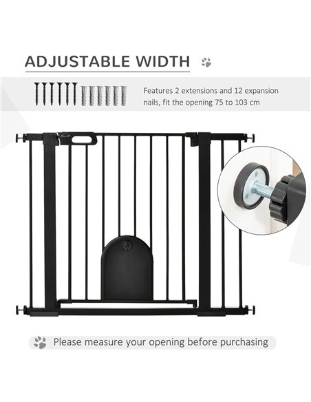 PawHut Dog Gate with Cat Flap Pet Safety Gate Barrier, Stair Pressure Fit, Auto Close, Double Locking, for Doorways, Hallways, 7 - pic 143090 | FastDaddyshop
