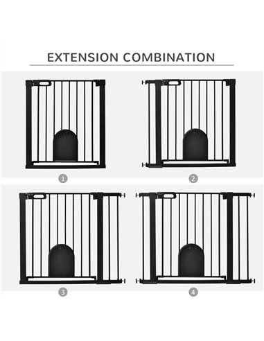 PawHut Dog Gate with Cat Flap Pet Safety Gate Barrier, Stair Pressure Fit, Auto Close, Double Locking, for Doorways, Hallways, 7