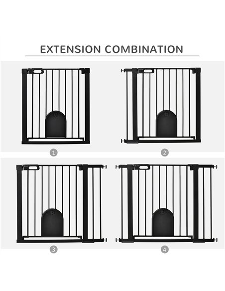 PawHut Dog Gate with Cat Flap Pet Safety Gate Barrier, Stair Pressure Fit, Auto Close, Double Locking, for Doorways, Hallways, 7 - pic 143091 | FastDaddyshop