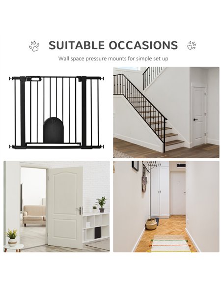 PawHut Dog Gate with Cat Flap Pet Safety Gate Barrier, Stair Pressure Fit, Auto Close, Double Locking, for Doorways, Hallways, 7 - pic 143092 | FastDaddyshop