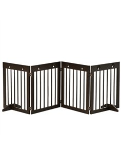 PawHut Freestanding Pet Gate 4 Panel Wooden Dog Barrier Folding Safety Fence with Support Feet up to 204cm Long 61cm Tall for Do