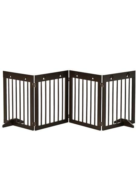 PawHut Freestanding Pet Gate 4 Panel Wooden Dog Barrier Folding Safety Fence with Support Feet up to 204cm Long 61cm Tall for Do - pic 143093 | FastDaddyshop