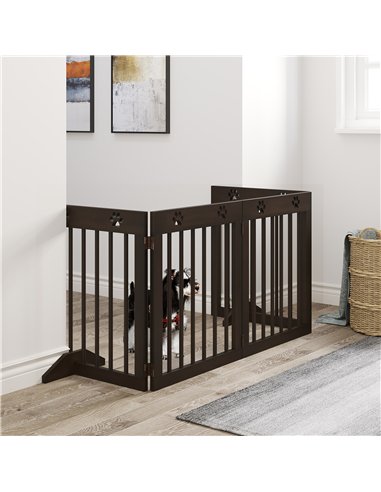 PawHut Freestanding Pet Gate 4 Panel Wooden Dog Barrier Folding Safety Fence with Support Feet up to 204cm Long 61cm Tall for Do