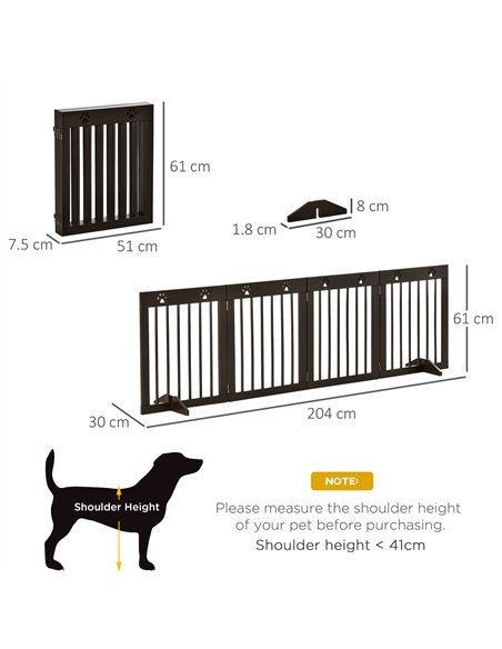 PawHut Freestanding Pet Gate 4 Panel Wooden Dog Barrier Folding Safety Fence with Support Feet up to 204cm Long 61cm Tall for Do - pic 143095 | FastDaddyshop