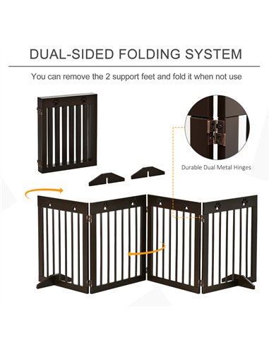 PawHut Freestanding Pet Gate 4 Panel Wooden Dog Barrier Folding Safety Fence with Support Feet up to 204cm Long 61cm Tall for Do