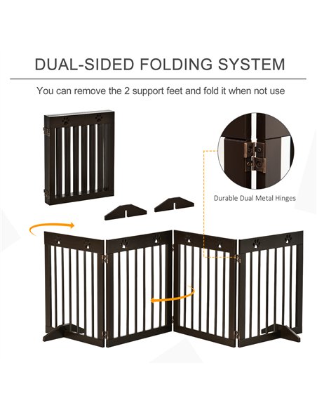 PawHut Freestanding Pet Gate 4 Panel Wooden Dog Barrier Folding Safety Fence with Support Feet up to 204cm Long 61cm Tall for Do - pic 143096 | FastDaddyshop