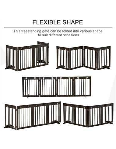 PawHut Freestanding Pet Gate 4 Panel Wooden Dog Barrier Folding Safety Fence with Support Feet up to 204cm Long 61cm Tall for Do