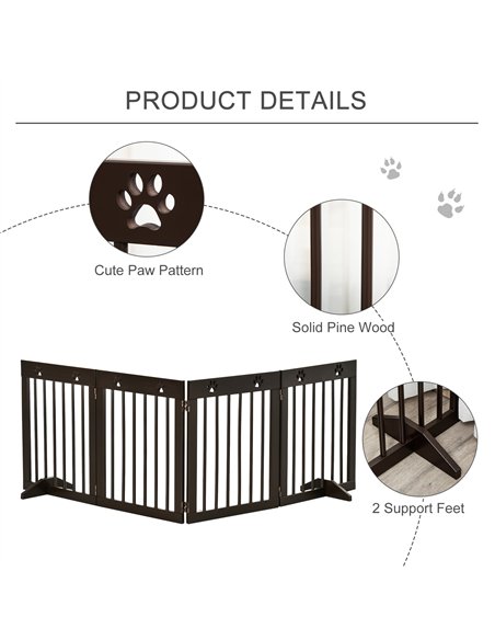 PawHut Freestanding Pet Gate 4 Panel Wooden Dog Barrier Folding Safety Fence with Support Feet up to 204cm Long 61cm Tall for Do - pic 143098 | FastDaddyshop