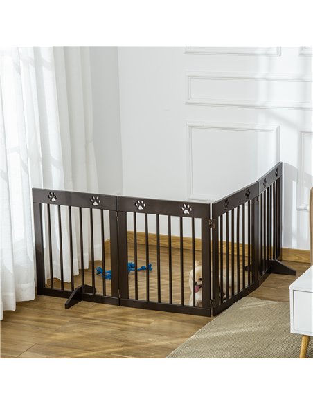 PawHut Freestanding Pet Gate 4 Panel Wooden Dog Barrier Folding Safety Fence with Support Feet up to 204cm Long 61cm Tall for Do - pic 143099 | FastDaddyshop