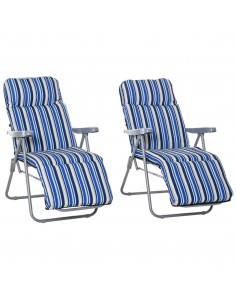 Outsunny Set of 2 Foldable Garden Sun Lounger, Outdoor Reclining Seat, Blue and White