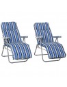 Outsunny Set of 2 Foldable Garden Sun Lounger, Outdoor Reclining Seat, Blue and White
