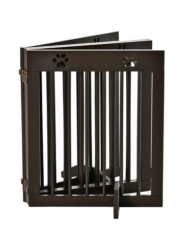 PawHut Freestanding Pet Gate 4 Panel Wooden Dog Barrier Folding Safety Fence with Support Feet up to 204cm Long 61cm Tall for Do