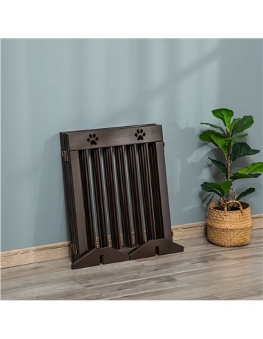 PawHut Freestanding Pet Gate 4 Panel Wooden Dog Barrier Folding Safety Fence with Support Feet up to 204cm Long 61cm Tall for Do