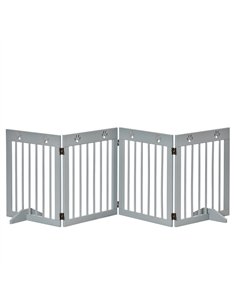 PawHut Freestanding Pet Gate 4 Panel Folding Wooden Dog Barrier w/ Support Feet