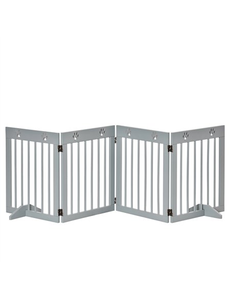 PawHut Freestanding Pet Gate 4 Panel Folding Wooden Dog Barrier w/ Support Feet - pic 143102 | FastDaddyshop