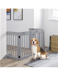 PawHut Freestanding Pet Gate 4 Panel Folding Wooden Dog Barrier w/ Support Feet 2