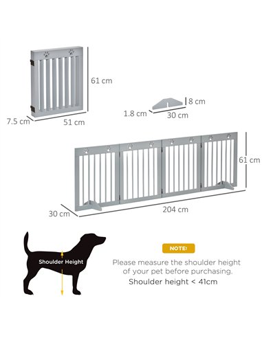 PawHut Freestanding Pet Gate 4 Panel Folding Wooden Dog Barrier w/ Support Feet