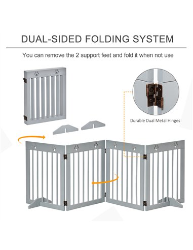 PawHut Freestanding Pet Gate 4 Panel Folding Wooden Dog Barrier w/ Support Feet
