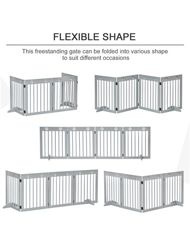PawHut Freestanding Pet Gate 4 Panel Folding Wooden Dog Barrier w/ Support Feet