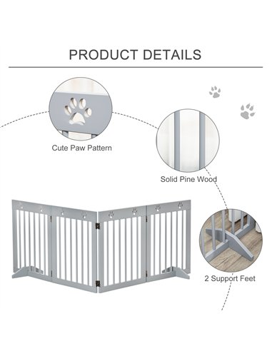PawHut Freestanding Pet Gate 4 Panel Folding Wooden Dog Barrier w/ Support Feet