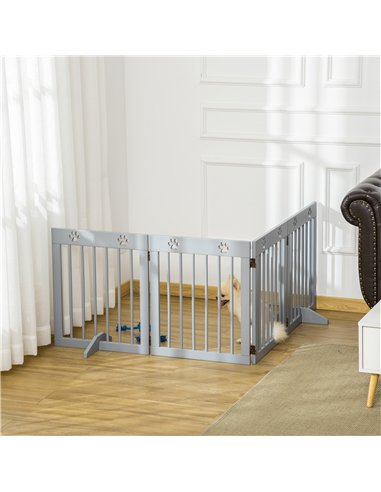 PawHut Freestanding Pet Gate 4 Panel Folding Wooden Dog Barrier w/ Support Feet