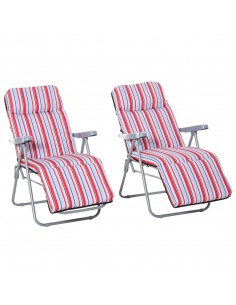 Outsunny Set of 2 Foldable Garden Sun Lounger, Outdoor Reclining Seat, Red and White