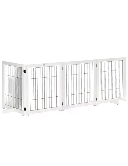 PawHut Freestanding Folding Pet Gate 4 Panels Dog Puppy Barrier with Support Feet - pic 143111 | FastDaddyshop