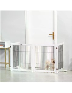 PawHut Freestanding Folding Pet Gate 4 Panels Dog Puppy Barrier with Support Feet 2