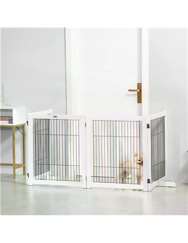 PawHut Freestanding Folding Pet Gate 4 Panels Dog Puppy Barrier with Support Feet